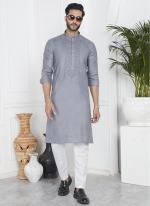 Linen Cotton Grey Festival Wear Pintux Kurta Pajama